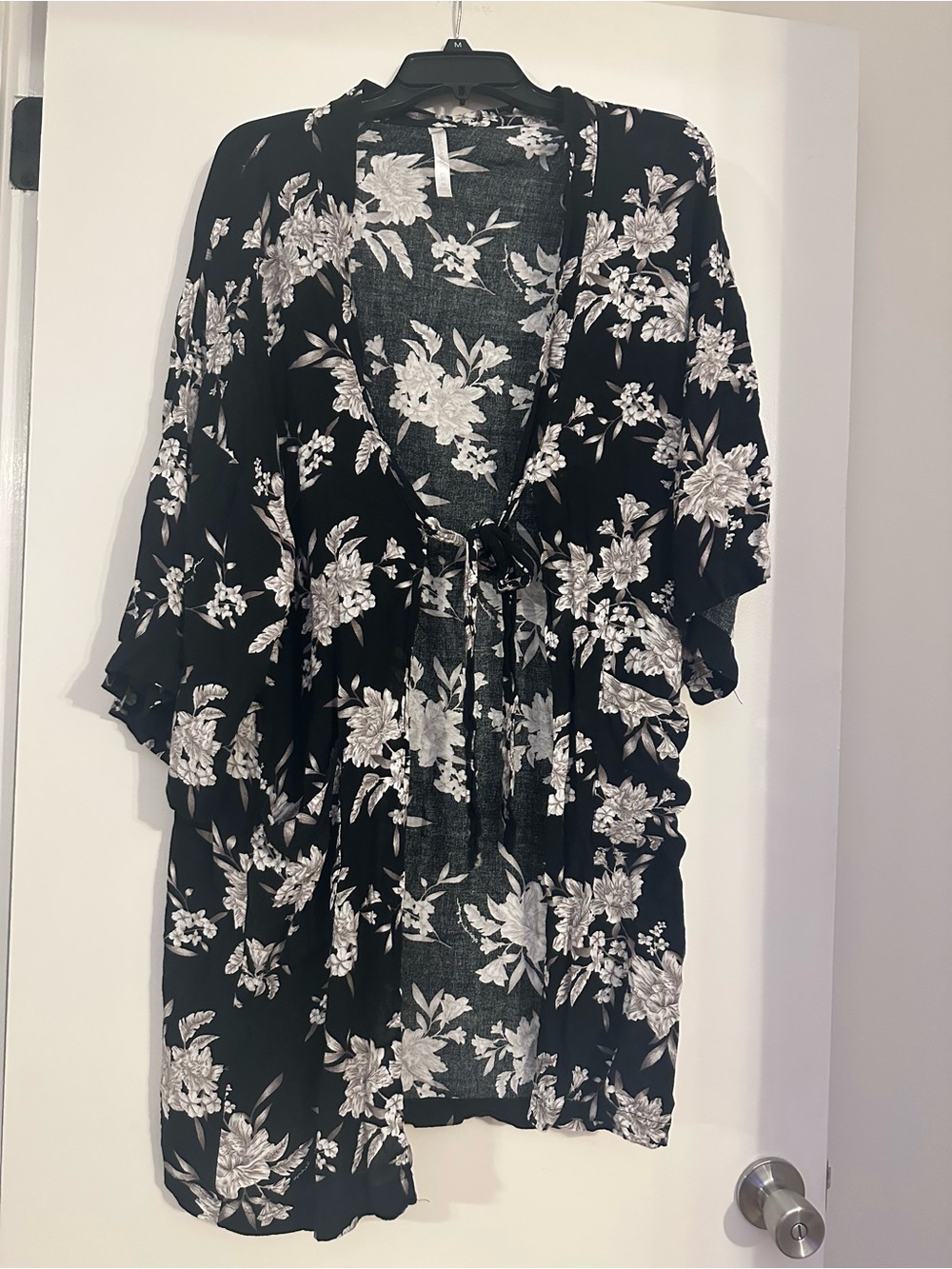 Spiritual Gangster Black Floral Tie-Front Kimono robe